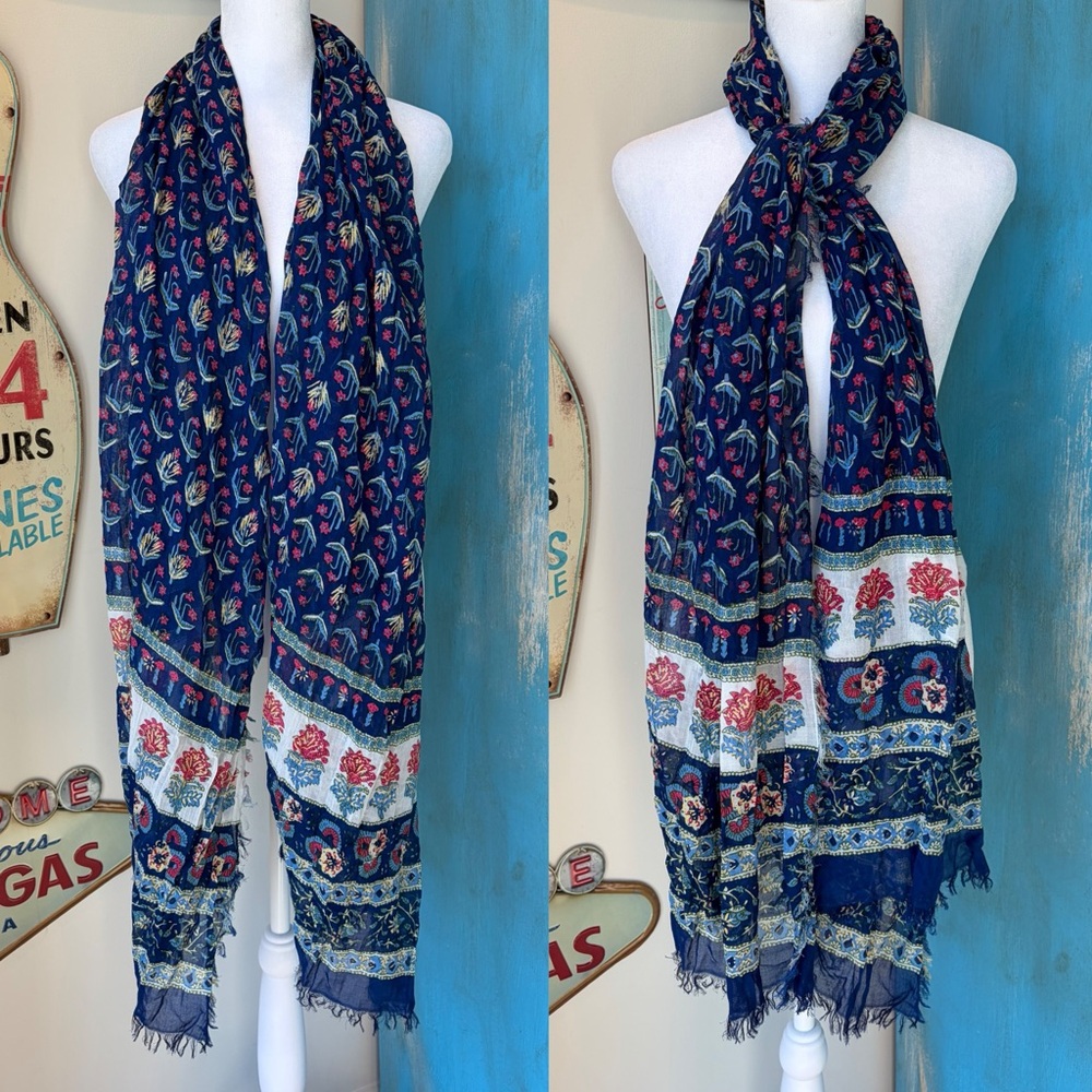 J. Crew Navy and Red Patterned Scarf